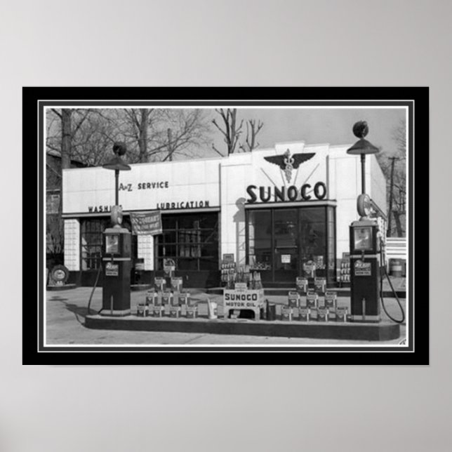 Sunoco Gas Station Schwarz & Weiß Print 13 x 19 Poster (Vorne)