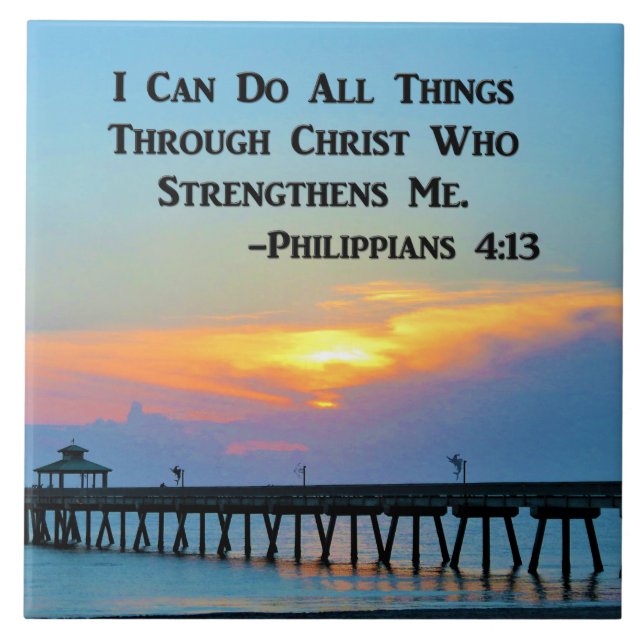 SUNRISE AUF DEN PIER PHILIPPIANS 4:13 KERAMIK TILE FLIESE (Vorderseite)