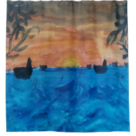 Sunrise Beach Palm Trees Duschvorhang