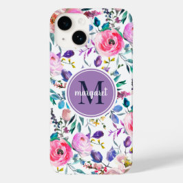 Sunrise Boho Floral Lila und weiß Monogramm Case-Mate iPhone 14 Hülle