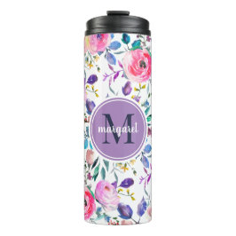 Sunrise Boho Floral Lila und weiß Monogramm Thermosbecher