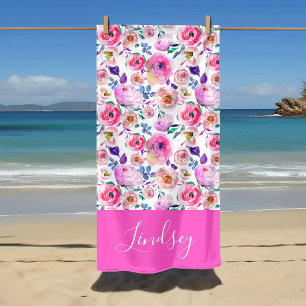 Sunrise Boho Floral Monogramm Strandtuch