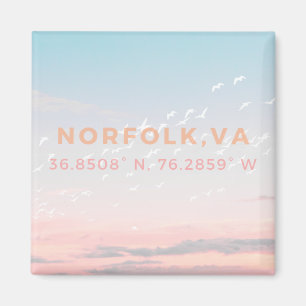 Sunrise Button Magnet - Koordinaten von Norfolk, V