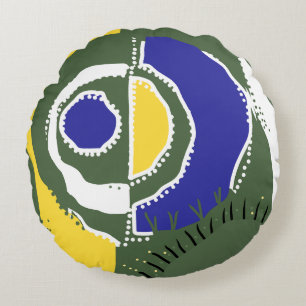 Sunrise Ethnic Circle - Yellow Green White Blue Rundes Kissen