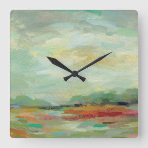 Sunrise Field Abstract Print   Silvia Vassileva Quadratische Wanduhr