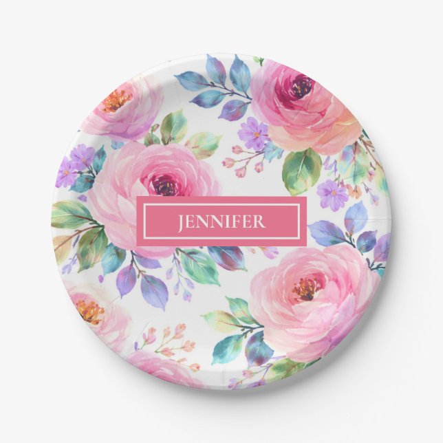 Sunrise Floral Boho Custom Name Design             Pappteller (Vorderseite)