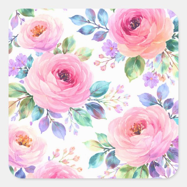 Sunrise Floral Boho Custom Name Design             Quadratischer Aufkleber (Vorderseite)