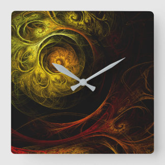 Sunrise Floral Red Abstrakt Art Square Quadratische Wanduhr