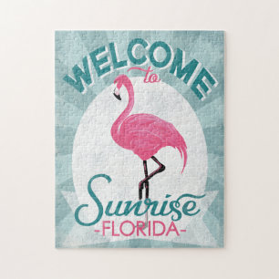 Sunrise Florida Pink Flamingo Retro Puzzle