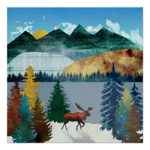 Sunrise Moose Poster
