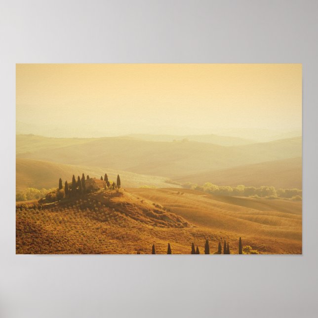 Sunrise over a landscape in Tuscany poster (Vorne)