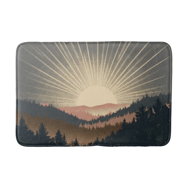 Sunrise Over Forest Mountains Badematte (Vorderseite)