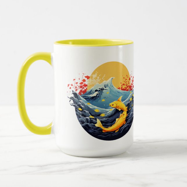 "Sunrise Over the Waves: Koi Edition Tasse (Links)