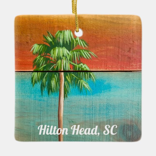 Sunrise Palm Tree Hilton Head, SC Keramikornament (Vorderseite)