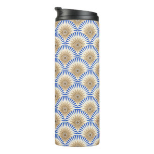 Sunrise Retro Blume - blau & braun Thermosbecher