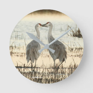 Sunrise Sandhill Crane pair Runde Wanduhr