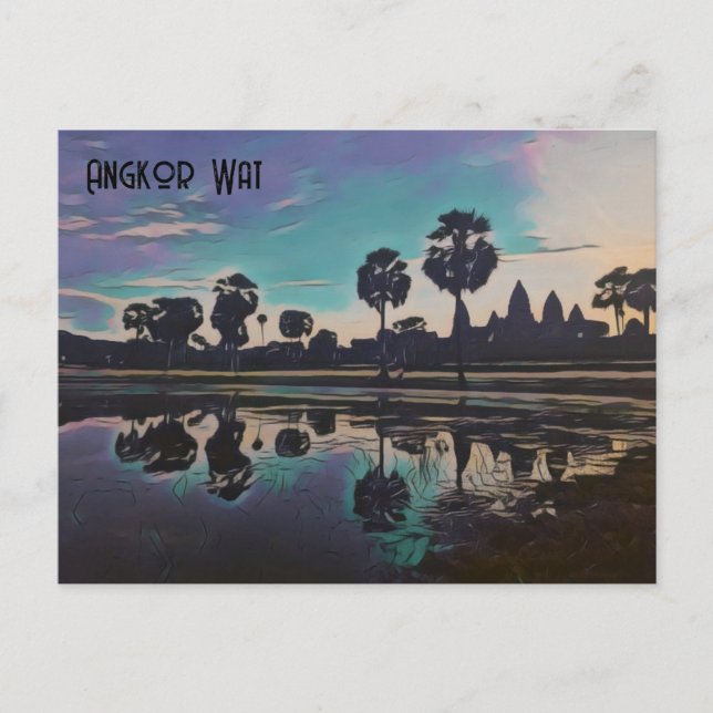 Sunrise Stylisierte Angkor Wat Tempel Postkarte (Vorderseite)