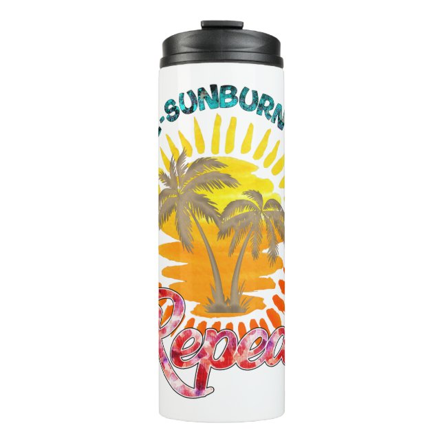 Sunrise-Sunburn-Sunset-Wiederholung | Golden Palm  Thermosbecher (Vorderseite)