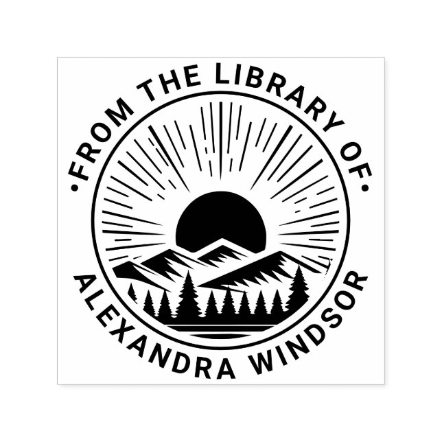 Sunrise Sunset Behind Mountain Library Name Permastempel (Design)