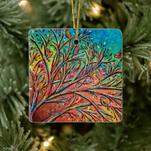 Sunrise Treetop Birds II Keramikornament