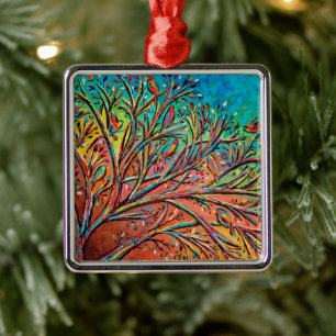 Sunrise Treetop Birds II Ornament Aus Metall