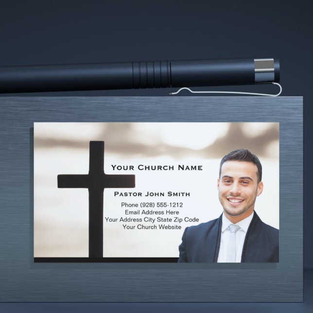 Sunrise White Black Cross Pastor Photo  Visitenkarte (Sunrise White Black Cross Pastor Photo Business Card)