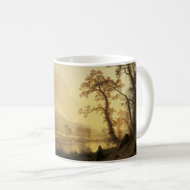 Sunrise, Yosemite Valley von Albert Bierstadt Kaffeetasse (VorderseiteRechts)