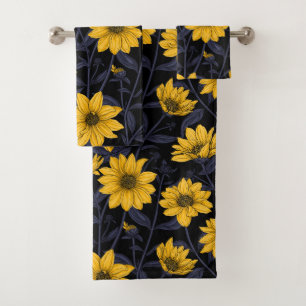 Sunroot, wilde Sonnenblumen in Gelb und Blau Badhandtuch Set