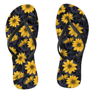 Sunroot, wilde Sonnenblumen in Gelb und Blau Flip Flops