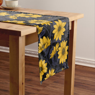 Sunroot, wilde Sonnenblumen in Gelb und Blau Kurzer Tischläufer