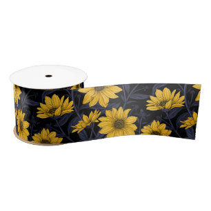 Sunroot, wilde Sonnenblumen in Gelb und Blau Satinband