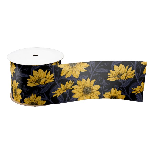 Sunroot, wilde Sonnenblumen in Gelb und Blau Satinband (Spule)