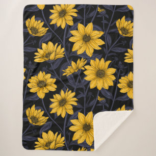Sunroot, wilde Sonnenblumen in Gelb und Blau Sherpadecke