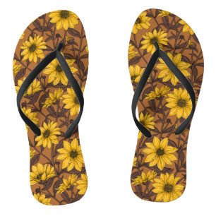 Sunroot, wilde Sonnenblumen in Gelb und Braun Flip Flops