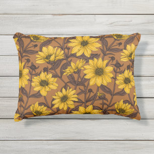 Sunroot, wilde Sonnenblumen in Gelb und Braun Kissen Für Draußen