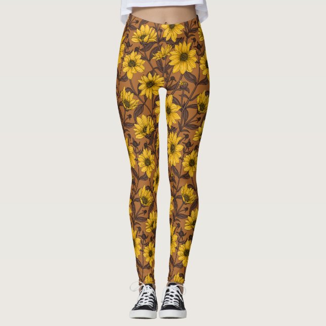 Sunroot, wilde Sonnenblumen in Gelb und Braun Leggings (Vorderseite)