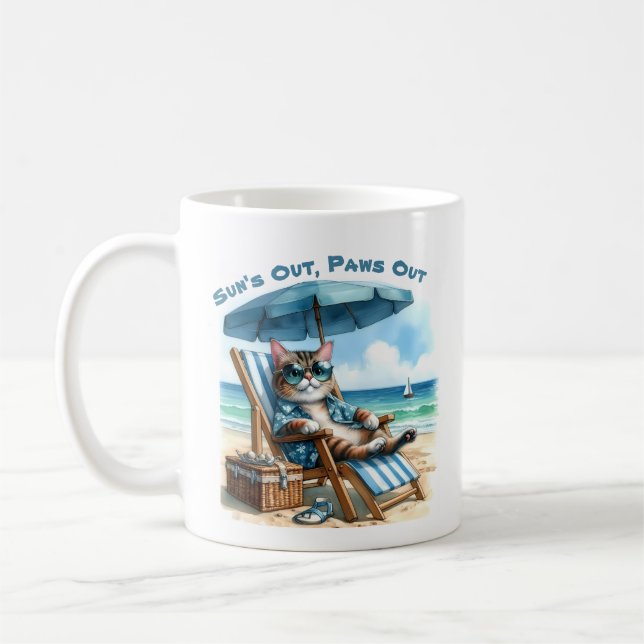 Suns Out Paws Out Cat Beach Chair Blue Umbrella Kaffeetasse (Links)