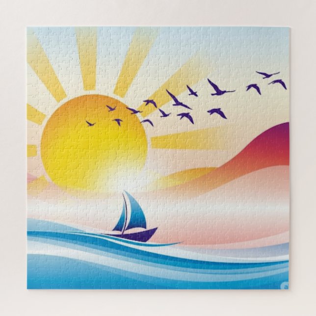 Sun's song over gentle waves puzzle (Vertikal)