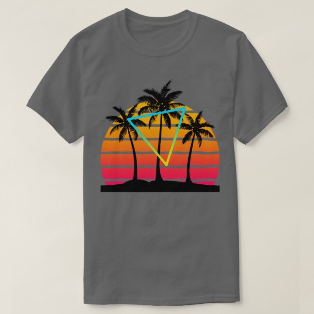 Sunset 80er Palm Tree Art T-Shirt (Design vorne)