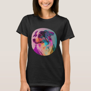Sunset 80er Retrowave Australian Shepherd with Aes T-Shirt