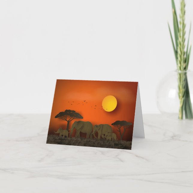 Sunset African Savanna Elephants Papercut (Vorderseite)