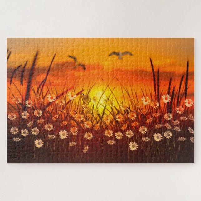 Sunset and Daisies Puzzle (Horizontal)
