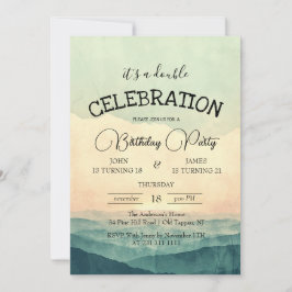 Sunset and Mountain Hills Doppelte Geburtstagspart Einladung