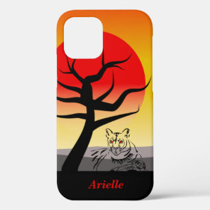 Sunset Artistic Inked Mountain Lion iPhone 12 Fall Case-Mate iPhone Hülle