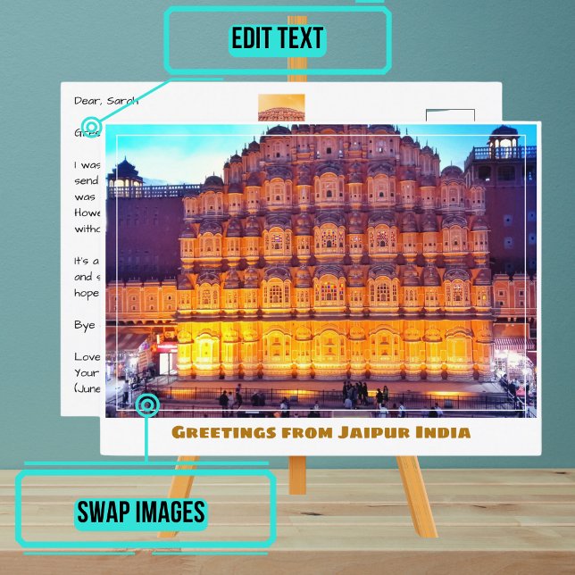 Sunset at Hawa Mahal in Jaipur Indien Postkarte (Please enjoy our postcard)