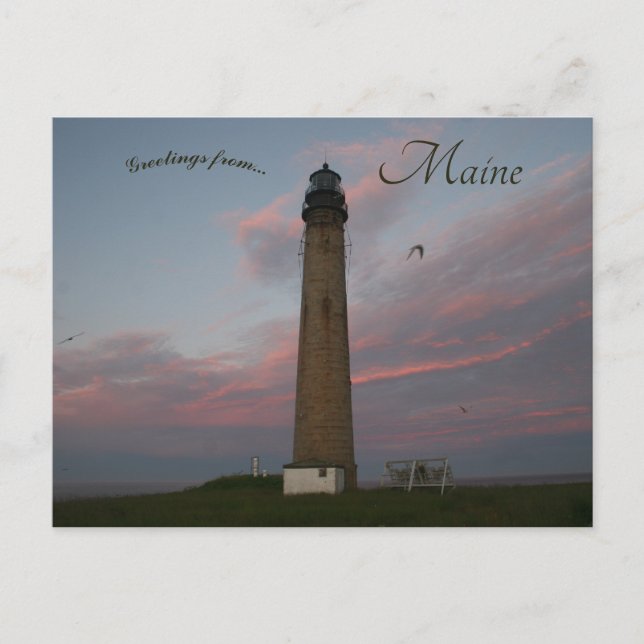 Sunset at Petit Manan Light Maine Postkarte (Vorderseite)