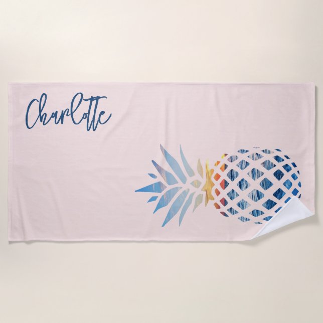 Sunset Beach Ananas Familienurlaub Rosa Strandtuch (Vorderseite)