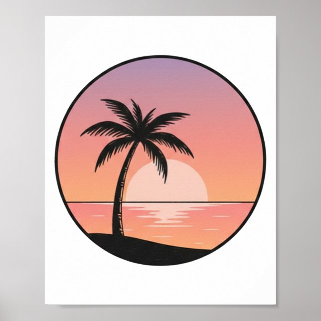 Sunset Beach Badge – Minimalist Hand-Drawn  Poster (Vorne)