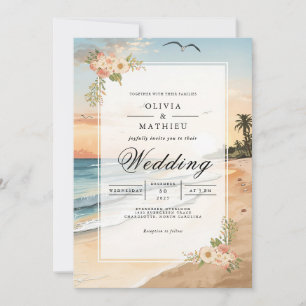 Sunset Beach Bloom Romance Hochzeit Einladung