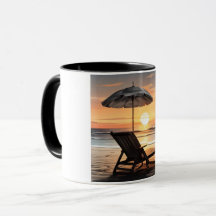"Sunset Beach Chair Mug - Coastal Relaxation Cup"